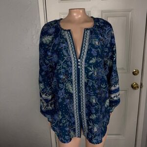 Sundance Women's Shirt M Silk Long sleeve Floral Bohemian Casual Cotton HH30